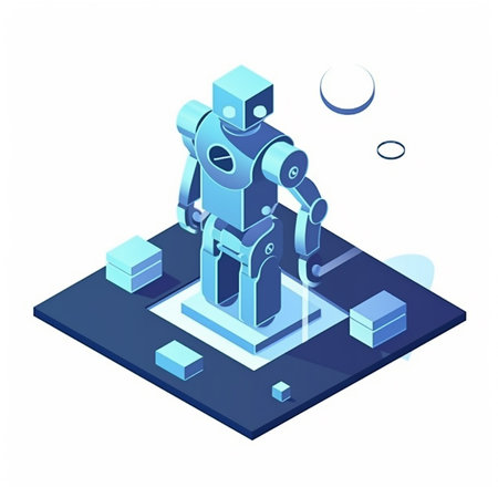 Isometric robots. Artificial intelligence concept. Vector illustration in isometric style.の素材