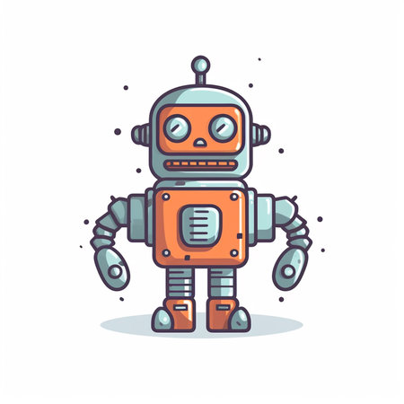 Cute robot icon. Vector illustration in flat style on white background.の素材