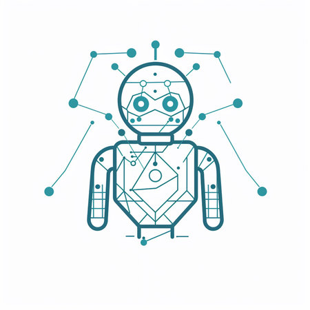 Vector illustration of artificial intelligence concept. Robot made of connected lines and dots.の素材