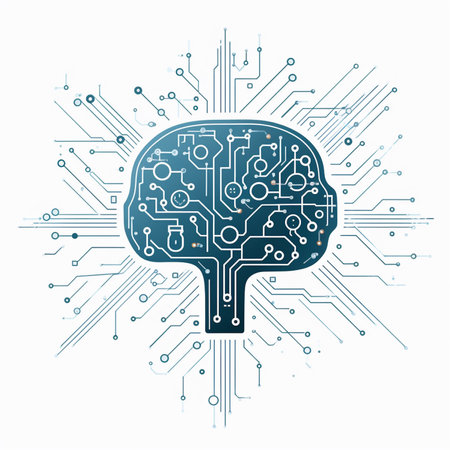 Vector illustration of artificial intelligence concept. Brain with electronic circuit board.の素材