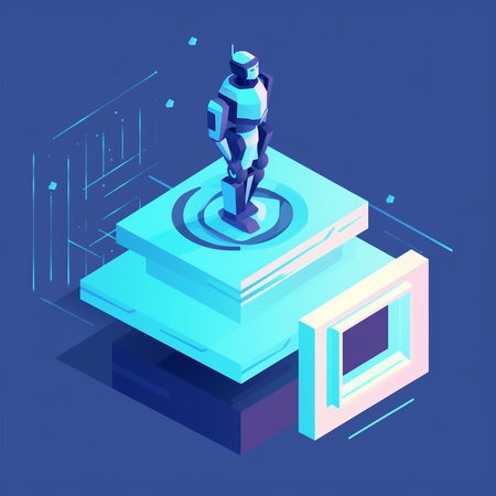 Artificial intelligence isometric vector illustration. Artificial intelligence isometric concept. 3d man standing on a pedestal.の素材