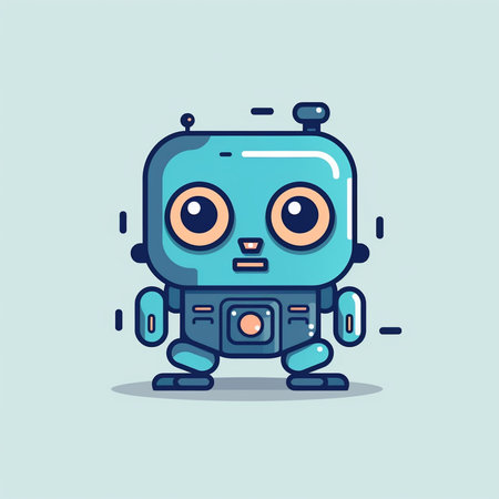 Cute robot cartoon character vector illustration. Cute little robot icon.の素材