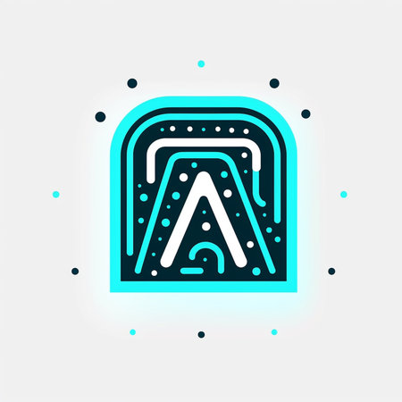 Alphabet letter A with blue neon light, modern flat design style.の素材