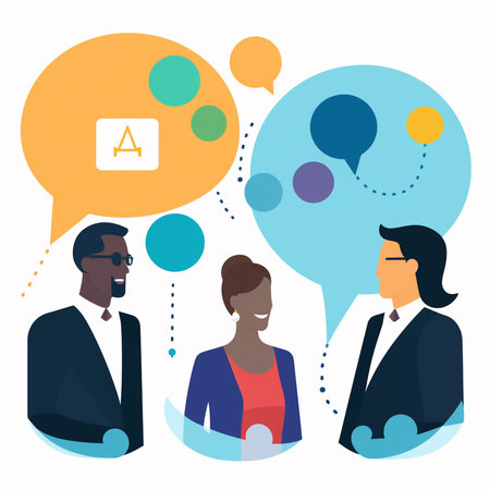 Group of business people with speech bubbles. Vector illustration in flat styleの素材