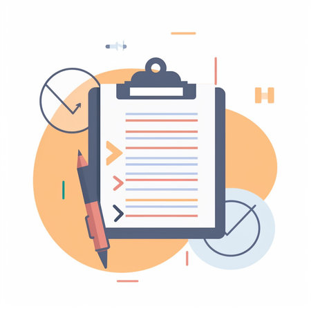 Clipboard with checklist and pen. Flat design vector illustration.の素材