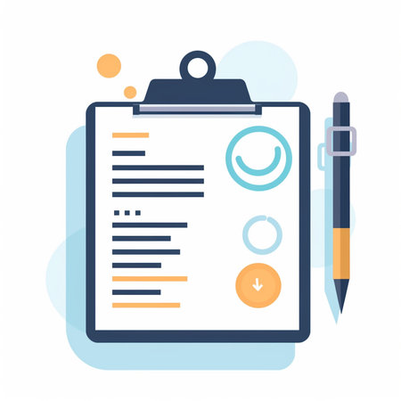 Clipboard with checklist and pen. Flat design vector illustration.の素材