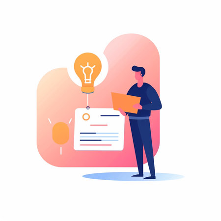 Businessman holding a document and a lightbulb in his hands. Vector illustration in flat styleの素材