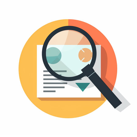 Magnifying glass and document icon. Flat design. Vector illustration.の素材