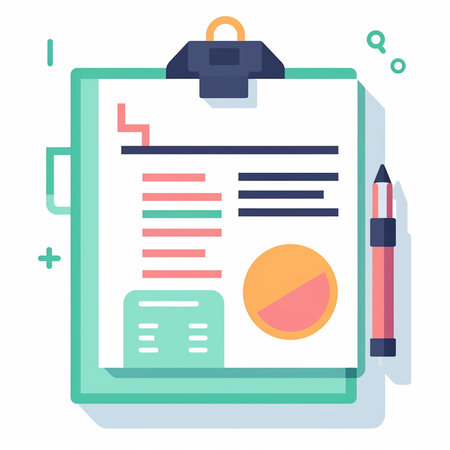 Clipboard with document and pen. Vector illustration in flat styleの素材