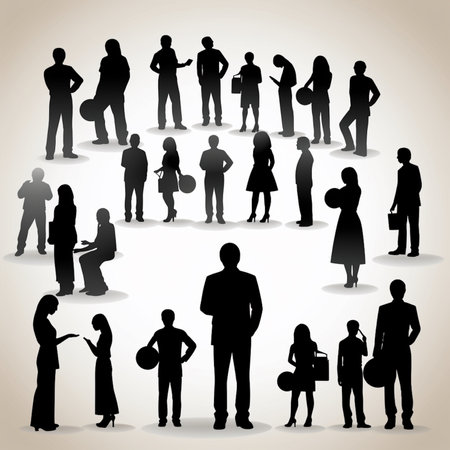 Group of silhouettes of people in a circle. Vector illustration.の素材