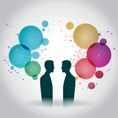 Silhouette of a man and a woman with colorful circles. Vector illustration.の素材