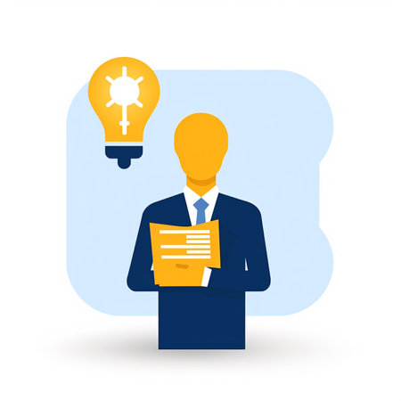 Businessman with idea bulb and document. Vector illustration in flat styleの素材