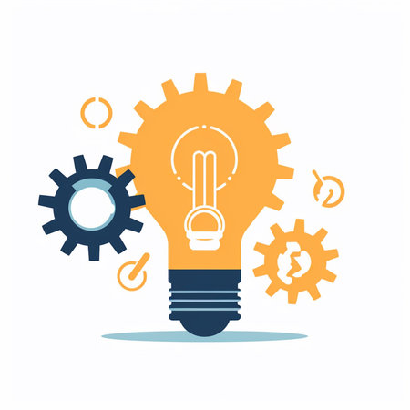Flat design vector illustration concept of creative idea and innovation. Lightbulb with gear icons.の素材