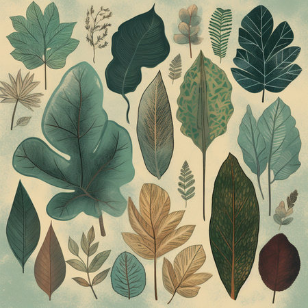Set of hand drawn tropical leaves. Vector illustration in vintage style.の素材