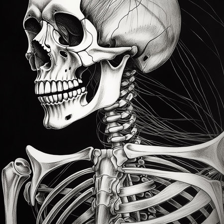 Human skeleton anatomy on black background. 3D illustration, 3D renderingの素材
