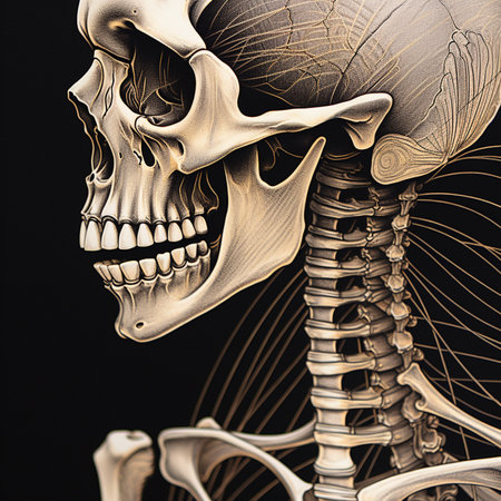 Human skeleton anatomy with muscles and skull. 3d render illustration.の素材