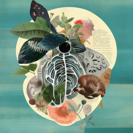 Creative collage with plants and flowers. Hand drawn illustration.の素材