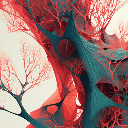 Abstract 3d tree with red and blue veins. Vector illustration.の素材