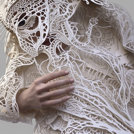 3d rendering of a female figure with white lace on her bodyの素材