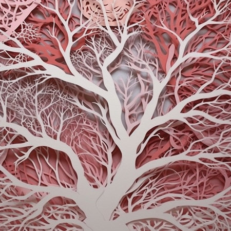 White tree made of paper on a pink background. 3d renderingの素材