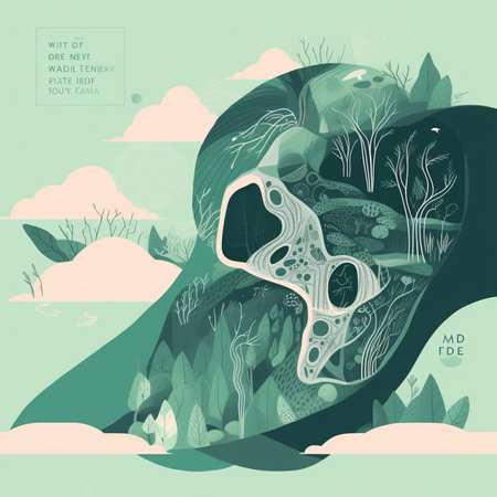 Vector illustration of a beautiful landscape in the form of a mushroom.の素材