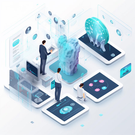 Isometric Artificial intelligence concept. AI, machine learning, deep learning, cloud computing, neural networks, machine learning and cloud computing.の素材