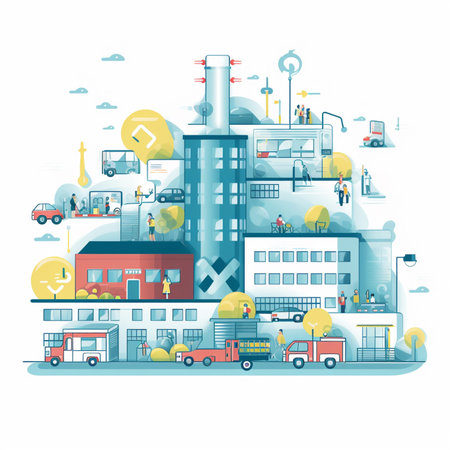 Vector illustration of modern city. Flat style design for web and print.の素材