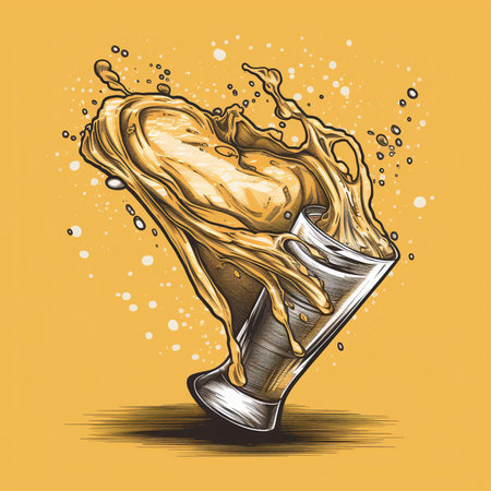 Vector illustration of a glass of cola with ice and splashesの素材