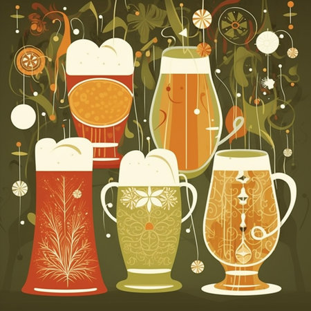 Vector illustration of a set of different types of beer on a dark backgroundの素材