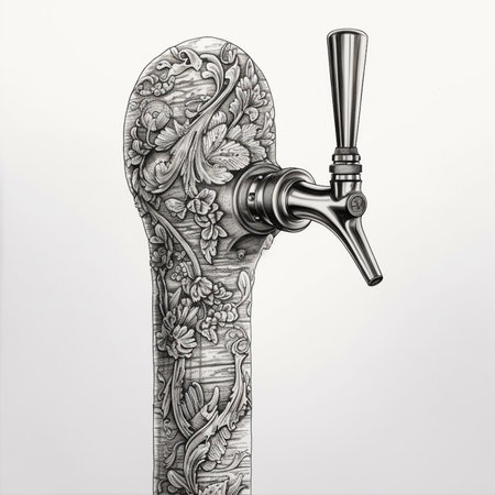 Digital illustration of a tap in engraving style with floral ornamentの素材