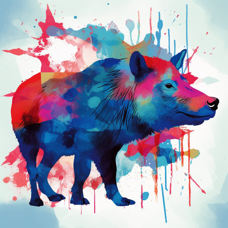 Colorful watercolor background with wolf. Vector illustration for your designの素材