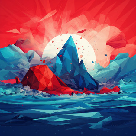 Mountains and sea. Vector illustration in a polygonal style.の素材