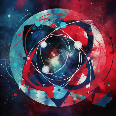 Abstract background with planets, stars and nebula. Digital collage.の素材