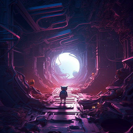 Astronaut in the space station. science fiction. 3D renderingの素材