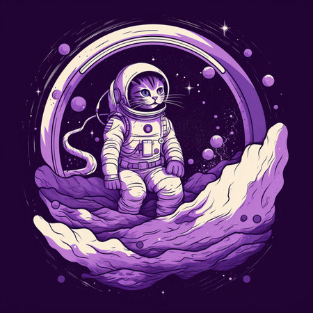 Astronaut sitting on the moon. Hand drawn vector illustration.の素材