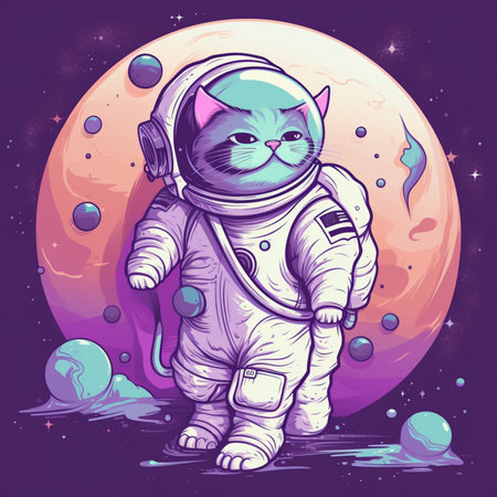 Cute cat astronaut in outer space. Vector illustration for your designの素材