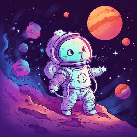 Astronaut in outer space. Cute cartoon vector illustration.の素材