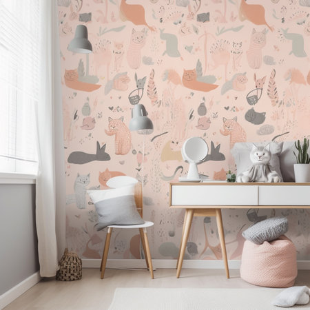 Interior of child room with pastel wallpaper, scandinavian style. 3d renderingの素材