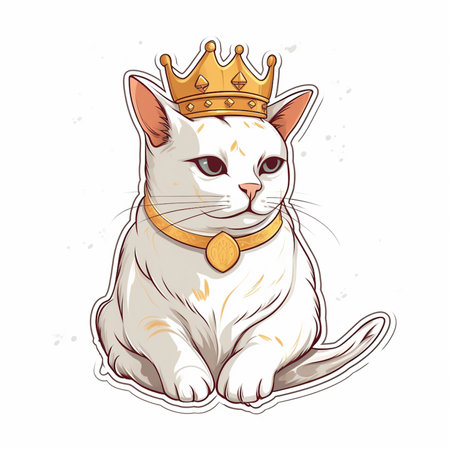 Cute cat with crown. Vector illustration isolated on white background.の素材