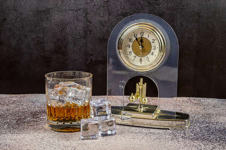 Drink just before 12 o'clock still life with glass and clock