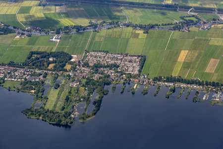 Aerial view of the town Nederhorst den Berg in the Netherlandsの写真素材