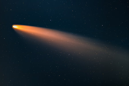 Comet C2020 F3, NEOWISE, bright nucleus and Comets ion tail.の写真素材