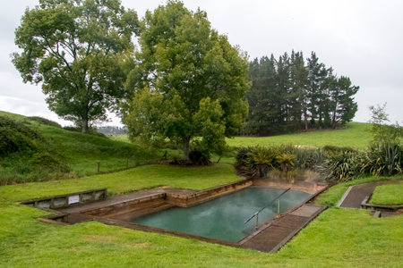 Butchers Pool natural hot spring pool, New Zealandの写真素材