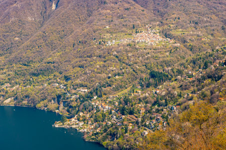 Lago di Como, Lake Como, Italy, high altitude view from Montepiattoの写真素材