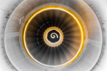 Aerial view of a jet engine. 3D rendering with DOF