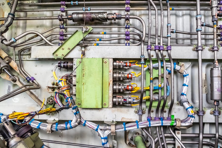 Close up of electric panel with electrical wires and connectors. Electrical backgroundの写真素材