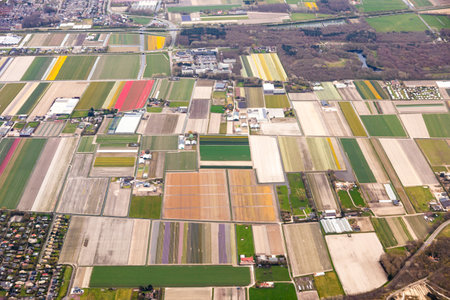 aerial view of the agricultural fields in the city of Hesse in Germanyの写真素材
