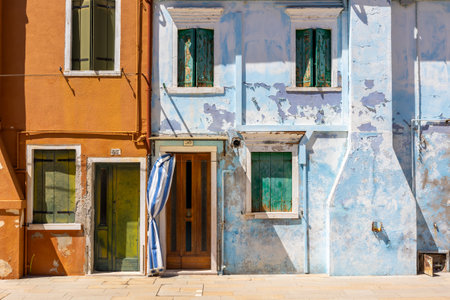 Colorful houses on the island of Burano in Venice, Italyの写真素材