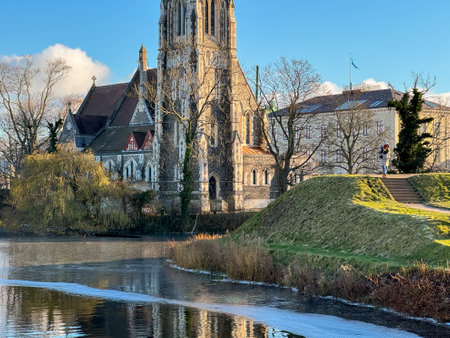 Cathedral of St. Francis of Assisi on the banks of the River Avon in Cambridge, Englandの写真素材