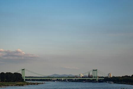 view on Rodenkirchener Bruecke, Bridge, for highway, autobahn A4, view from south bridgeの写真素材